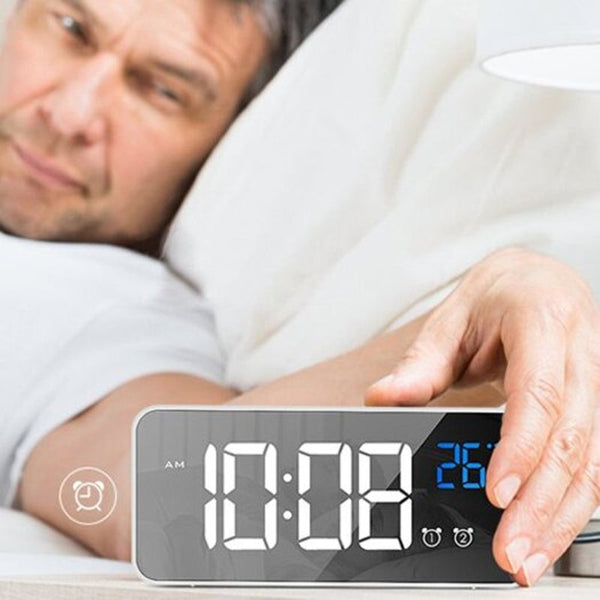 8808 Stylish Mirror Music Alarm Clock Silver Alarm Clocks & Clock Radios