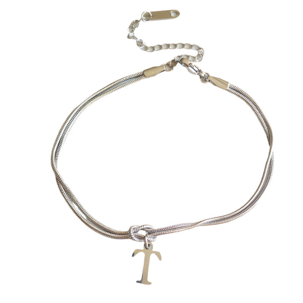 Veile Studios Letter A Z Love Knot For Women Couple Gold Colour Dainty Snake Chain Bracelets