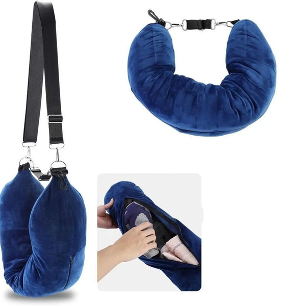 Airplane Travel Sleeping Pillow U Shaped Velvet Pillowcase Fillable Design With Storage Pouch Pillow Cases