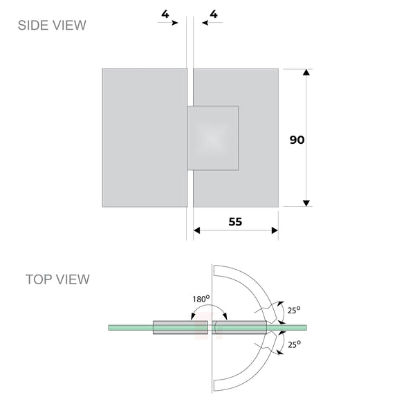 90X70cm Corner Frameless Shower Screen With Gunmetal Brackets And Brass Hinges Square Double Pull Handle Shower Enclosures