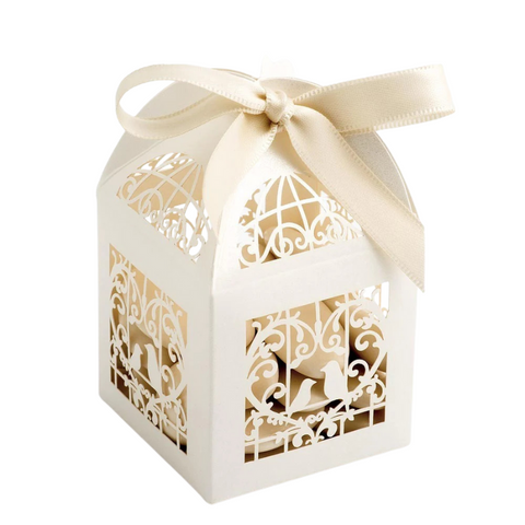 100 Piece Pack - Ivory Dove Bird Heart Wedding Engagement Bomboniere Favor Lolly Gift Card Box