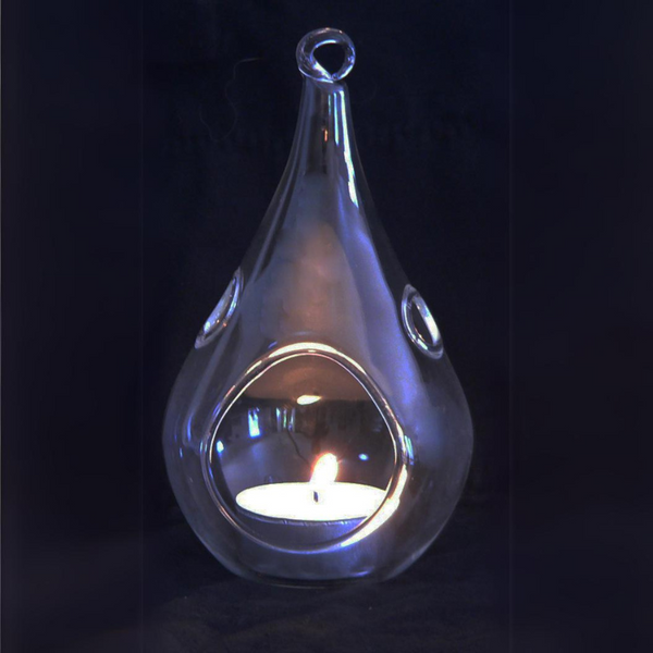 My Decorations 10 Pack Of Hanging Clear Glass Tealight Candle Holder Tear Drop Pear Shape 12Cm High Terrarium Plant Mini Garden Candle Holders & Acces