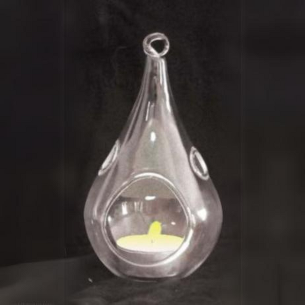 My Decorations 10 Pack Of Hanging Clear Glass Tealight Candle Holder Tear Drop Pear Hour Shape 20Cm High Terrarium Plant Mini Garden Craft Gift Candle