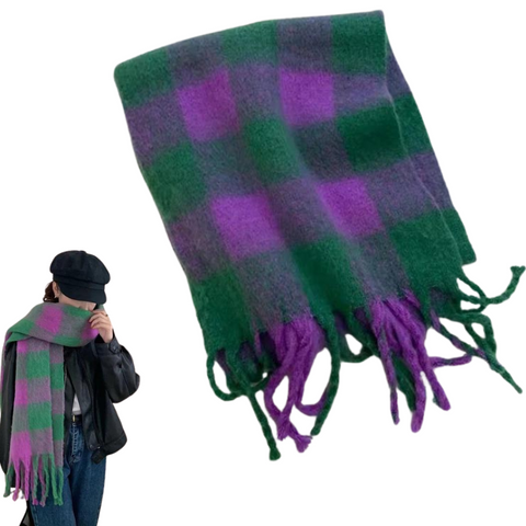 Women Wool Scarf Green Purple Plaid Student Shawl Accessories Scarves & Wraps