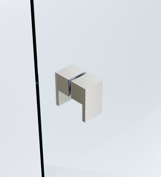 110X70cm Corner Frameless Shower Screen With Nickel Brackets And Brass Hinges Square Double Pull Handle Shower Enclosures