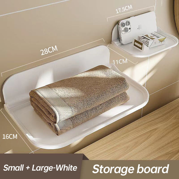 New Foldable Punch Free Wall Mounted Plastic Floating Shelf For Bathroom And Toilet Ideal Towel Clothes Storage Shelves