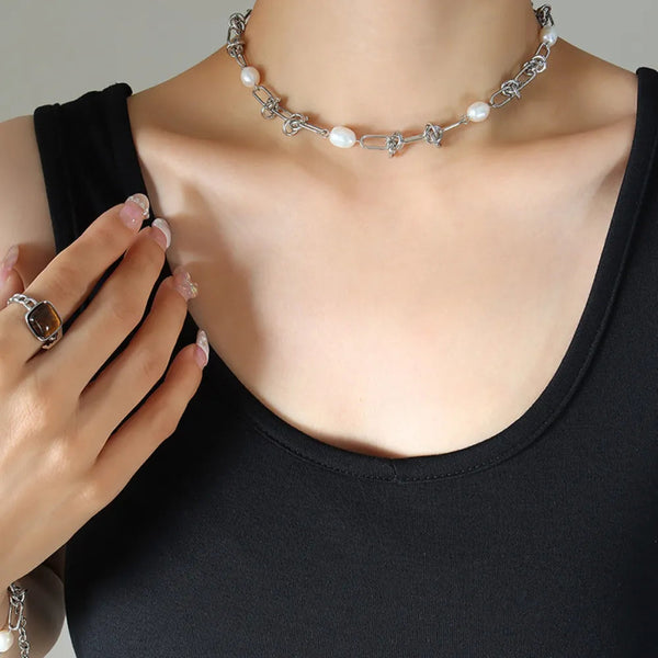 Freshwater Pearl Titanium Steel Necklace Necklaces & Pendants