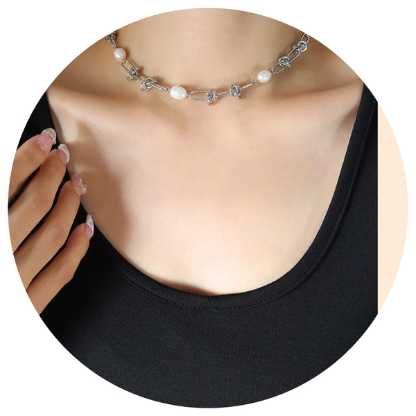 Freshwater Pearl Titanium Steel Necklace Necklaces & Pendants