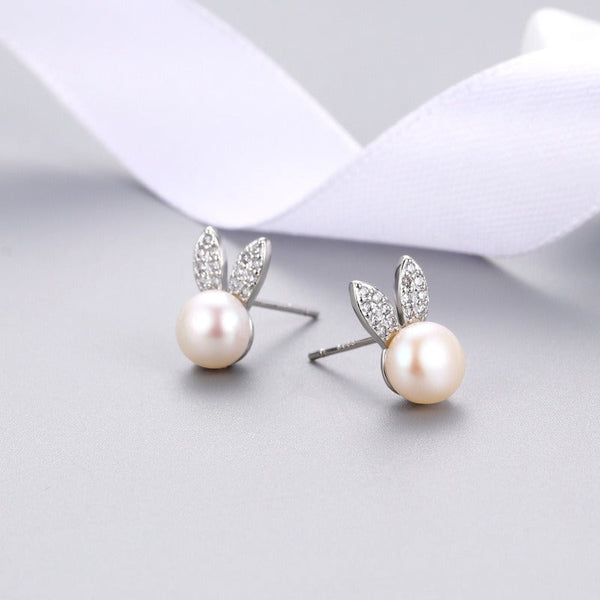 Veile Studios Cute Little Rabbit Girl Zircon Pearl Fashionable Stylish Accessories Earrings