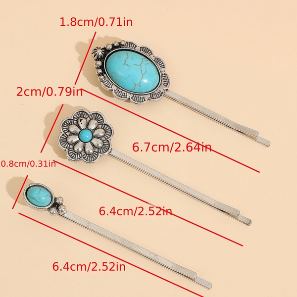 3 Pcs/Set Artificial Turquoise Hair Pins Hair Accessories