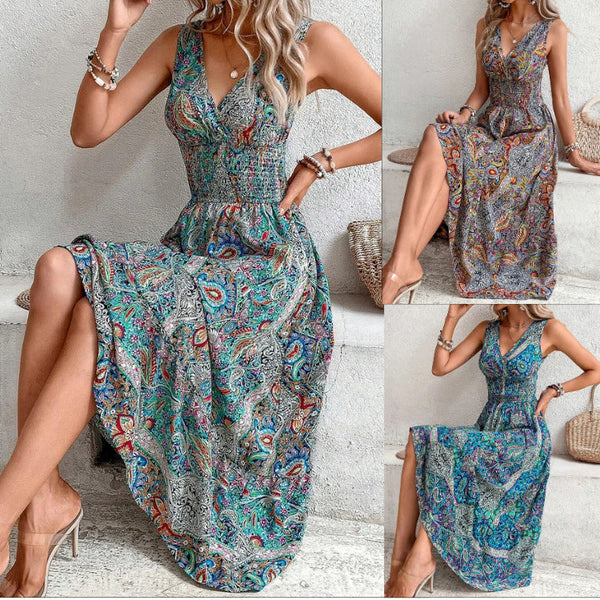 Dresses Women's Clothing Crossborder Dress High Waist Sleeveless V Neck Bohemian