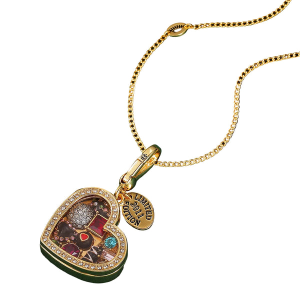 Enamel Glazed Chocolate Gemstone Transparent Heart Shaped Box With Openable Pendant Necklaces & Pendants