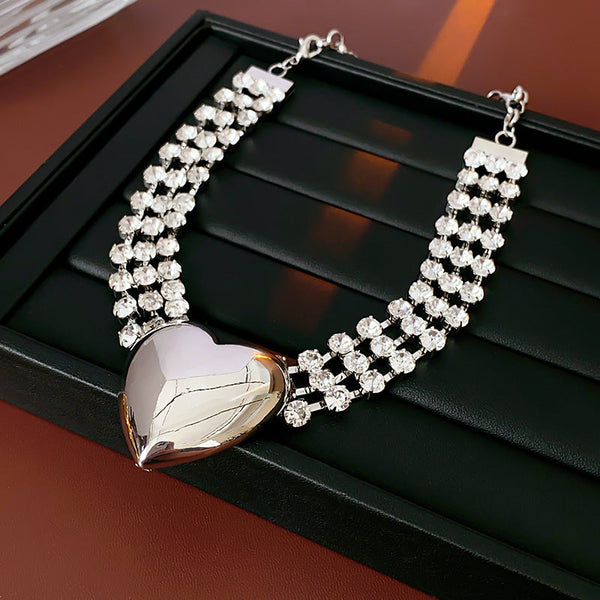Veile Studios Fashionable Multi Layer Heart Crystal Inlaid Necklace Luxury Choker Jewelry Necklaces & Pendants