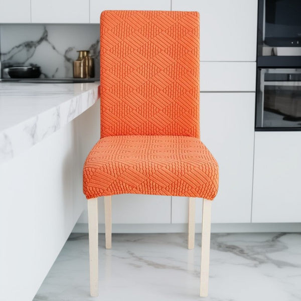 Chair Cover Orange Checkered Line Design Anti Dirt Elastic Material Slipcovers