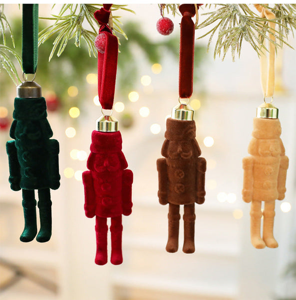 Santa Claus Velvet Nutcracker Ornament Christmas Fabric Tree Decorations Seasonal Decorations