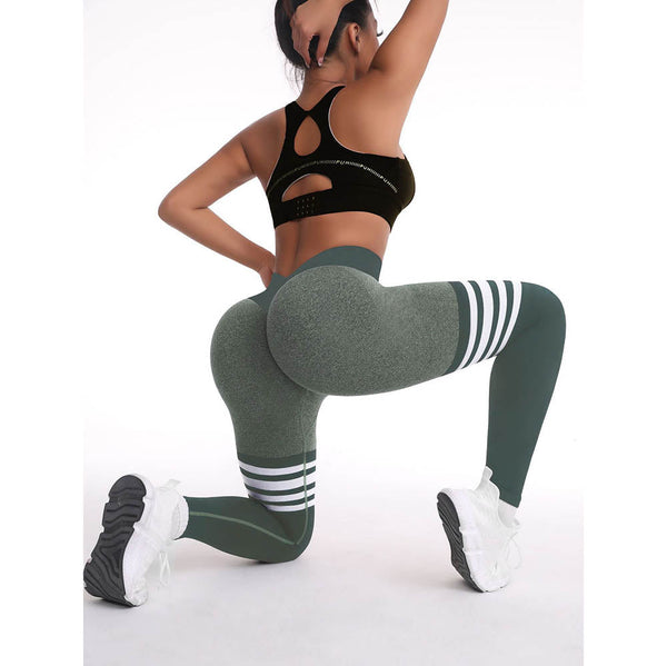 Tight Fit High Waisted Sports Fitness Womens Yoga Seamless Striped Hip Lifting Pants