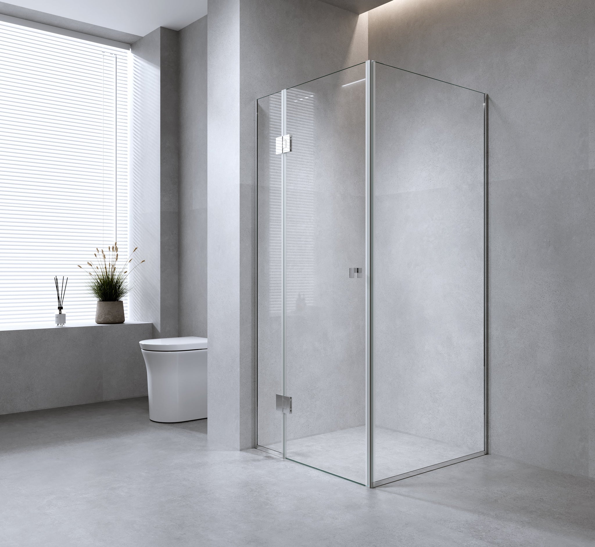 90X70cm Corner Frameless Shower Screen With Gunmetal Channel And Brass Hinges Square Double Pull Handle Shower Enclosures