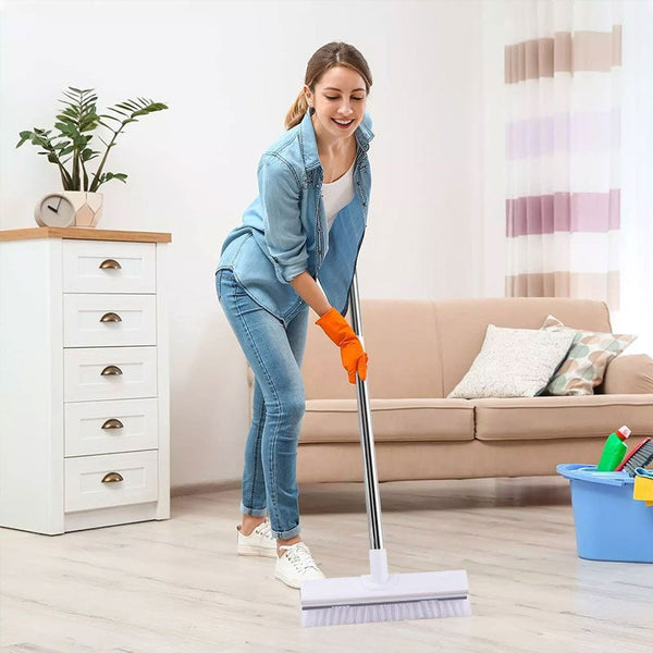 2 In 1 Floor Scrub Brush With Long Adjustable Handle. Multifunctional For Bath & Kitchen Cleaning Brushes