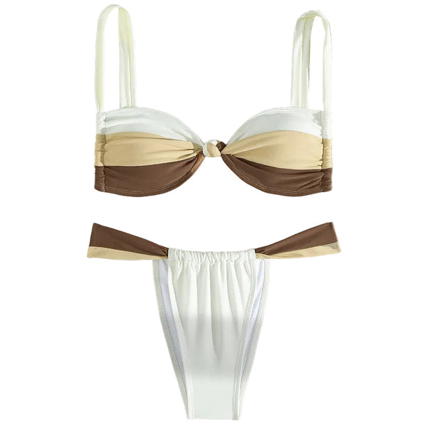 New And American Style Bikini Cross Border Export Spliced Strap  Two Piece Swimsuit For Women Swimwear