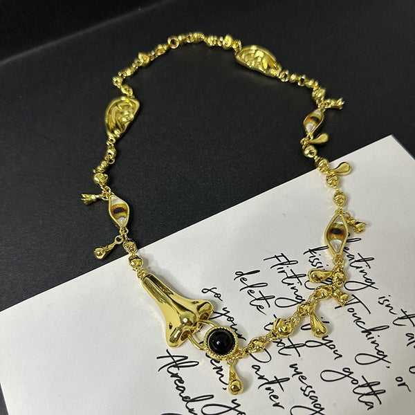Veile Studios Retro Quirky Personality Ears Eyes Nose Necklace Temperament Collarbone Chain Necklaces & Pendants