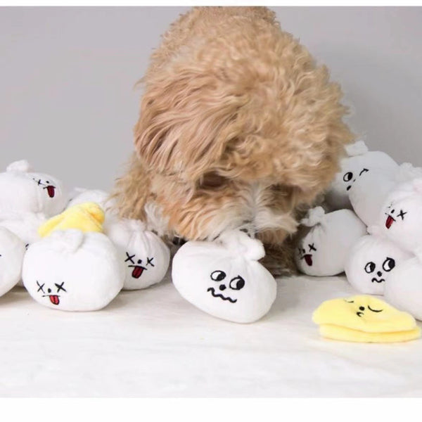 Pet Plush Bun Sound Biting Small Steamed Durable Slow Feeding Hide Food Intelligent Sniffing Dog Toys