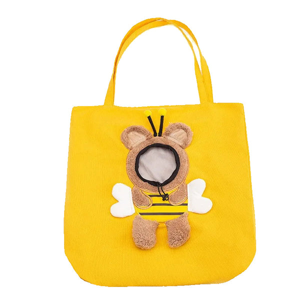 Cute Canvas Outdoor Bag With Exposed Bee Shaped Cat Shoulder Small Dog Tote Pet Transport