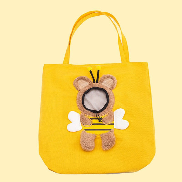 Cute Canvas Outdoor Bag With Exposed Bee Shaped Cat Shoulder Small Dog Tote Pet Transport