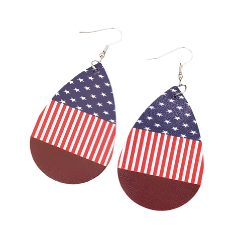 Stars And Stripes Pu Leather Teardrop Earrings