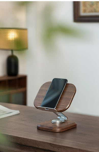 Walnut Wood Tablet Stand, Desktop Office Gaming Chicken Eating Adjustable Rotating Fixed Phone Stand, Wooden Mounts Stands & Holders