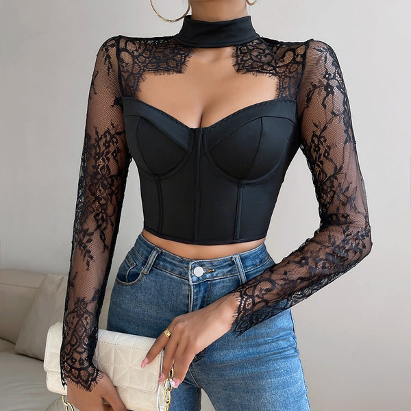 Arrival  Low Cut Top Elegant Fitted Lace Long Sleeve Women's Dress Dresses