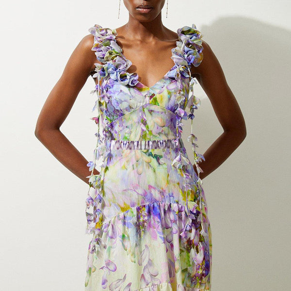 And American Swimsuit Floral Lace Up Atmosphere Fairy Style One Piece Set Swimwear