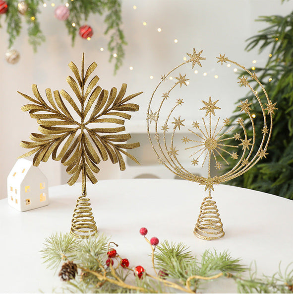 Christmas Tree Top Star Iron Hollow Snowflake Decoration Ornament Seasonal Decorations