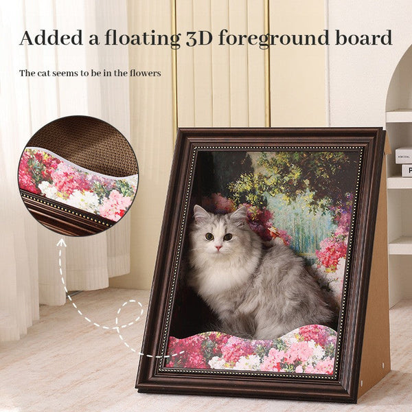 3D Mona Lisa Cat Scratcher With Removable Oil Painting Frame Furniture & Scratchers