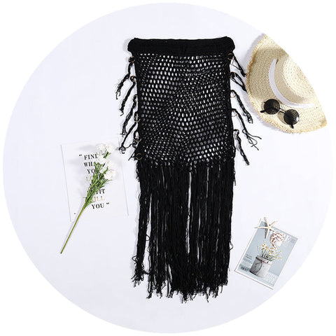 And American Fake Sunscreen Hand Hook Woven Hip Skirt With Hollowed Out Long Tassels Skirts