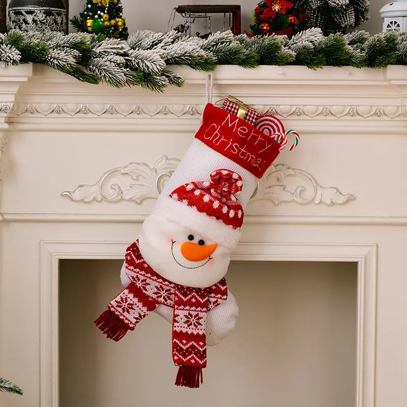Christmas Decorative Socks 3D Elderly Elk Santa Snowman Knitted Children's Gift Bag Red Seasonal Decorations