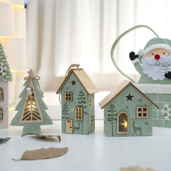 Felt Light Up Mini Wooden House Christmas Tree Desktop Bar Counter Atmosphere Decoration Festival Ornament Seasonal Decorations