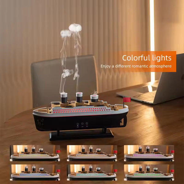 Titanic Ship Model Humidifier (250Ml) Also An Essential Oil Diffuser With Jellyfish Smoke Ring Spray For Home Aroma. Humidifiers