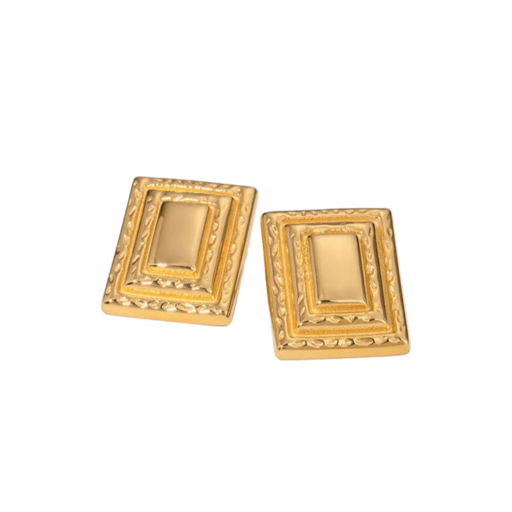 18K Gold Plated Stainless Steel Square Shape Earrings