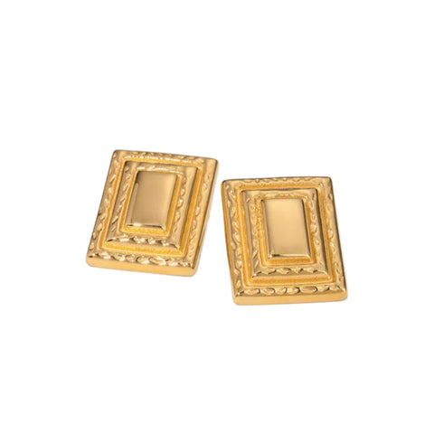 18K Gold Plated Stainless Steel Square Shape Earrings