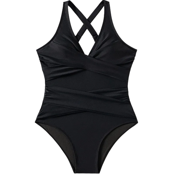 Solid Color Crossed Slimming  High Waist One Piece Bikini Swimsuit For Women Swimwear
