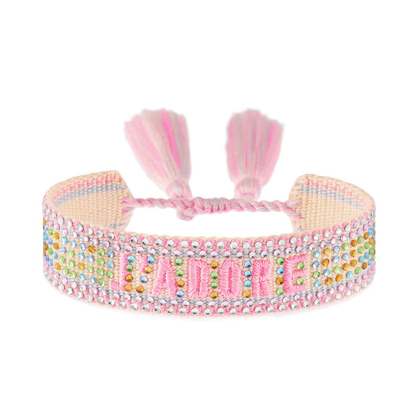 Cross Border Fully Ironed Colorful Diamond Woven Diy Bracelet Accessories For Women Creative Ethnic Embroidery Letter Rope Charms & Charm Bracelets