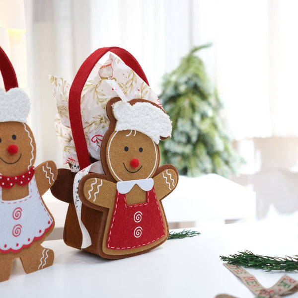 Christmas Gingerbread Man Holiday Decoration Desk Felt Gift Tote Bag Gift Bags