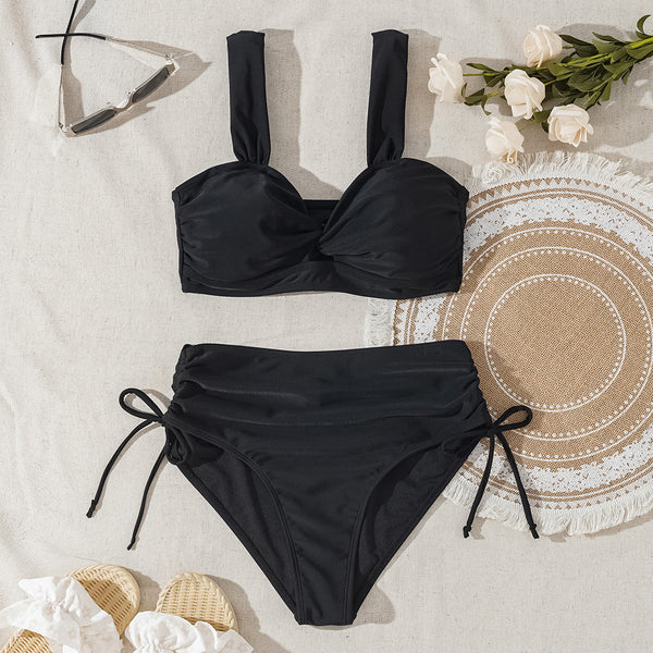 Drawstring High Waist  Bikini Two Piece Swimsuit For Women Swimwear