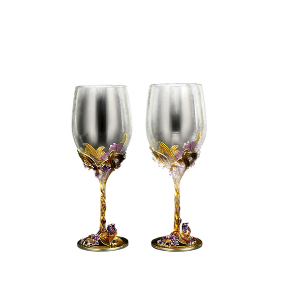 Iris Enamel Carved Red Wine Glass High Footed Home Gift Set Wine & Champagne Glasses
