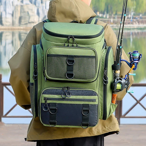 Fishing Backpack With Rod Holder Tackle Organizer Box & Hiking Storage Rod Rests & Holders