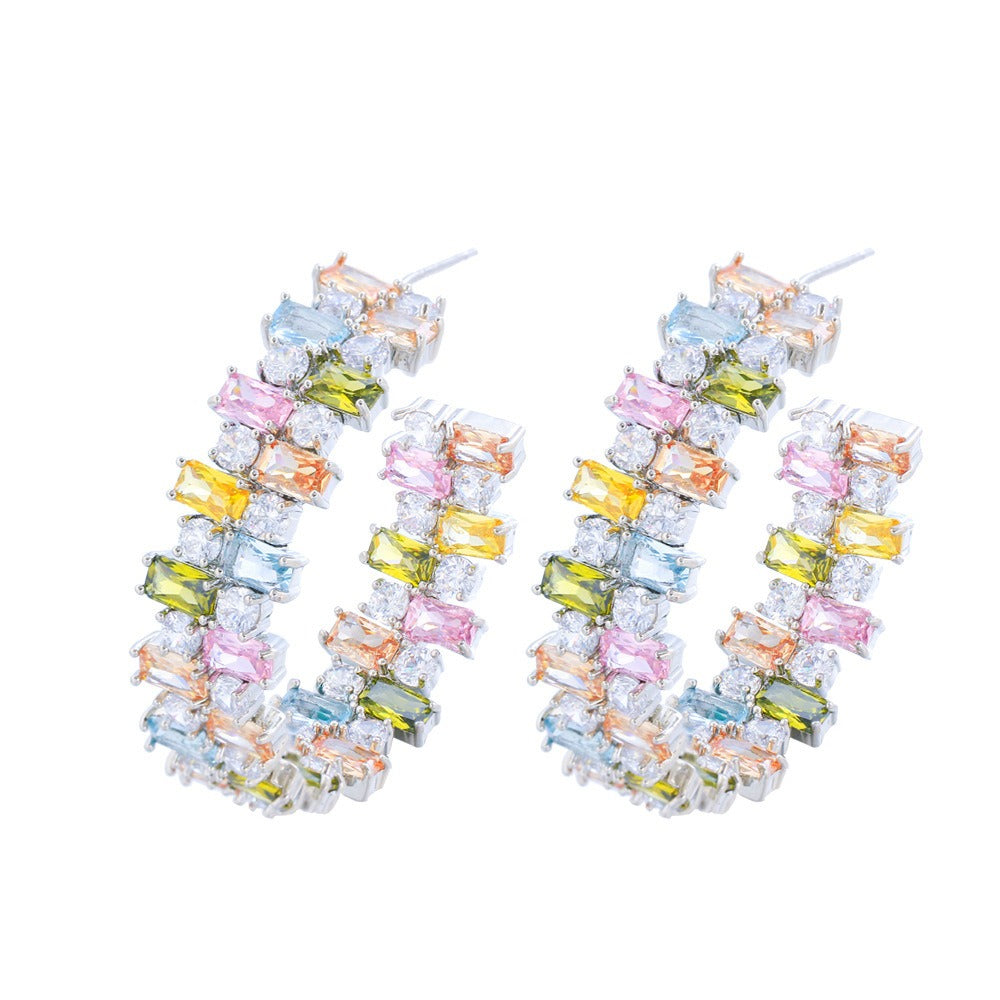 Veile Studios Heavy Industry Colored Ring With Square Zircon And Irregular Diamonds Earrings