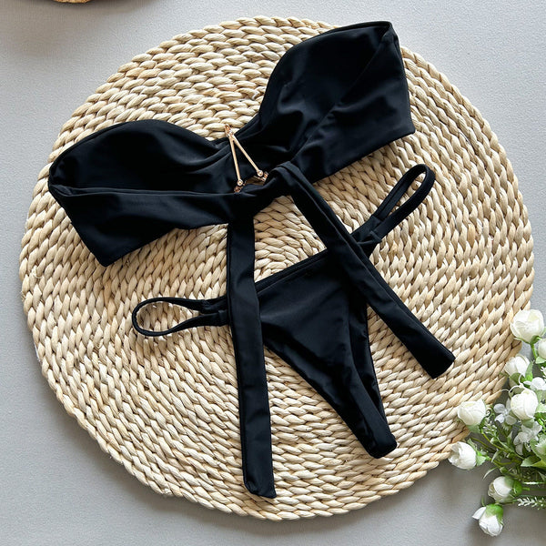 Bikini Solid Color Tube Top Cross Border Export Separate Women's Swimsuit Swimwear