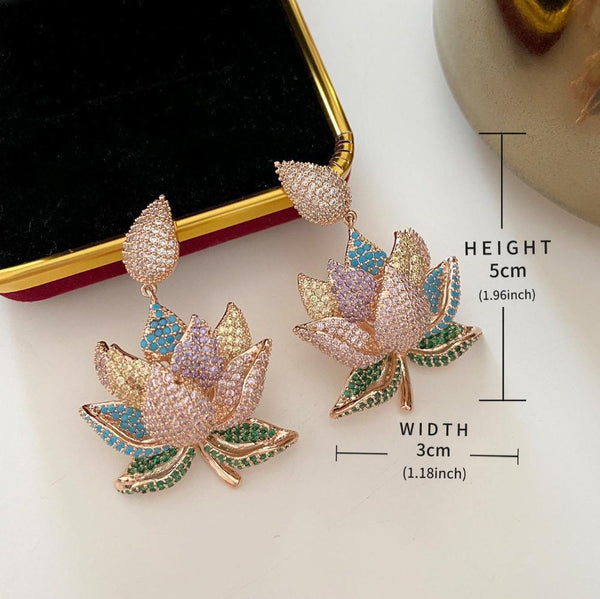 Veile Studios Lotus Plant Flower Inlaid Diamond Shaped Copper Earrings