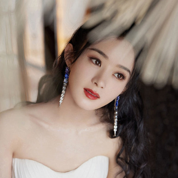 Veile Studios Elegant High End Fashion Jewellery For Women With Blue Diamonds And Copper Design Earrings