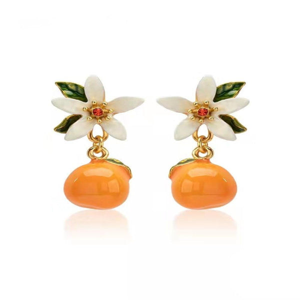 Veile Studios Citrus Gardenia Necklace Women Summer Style Sweet Cute Fruit Earrings